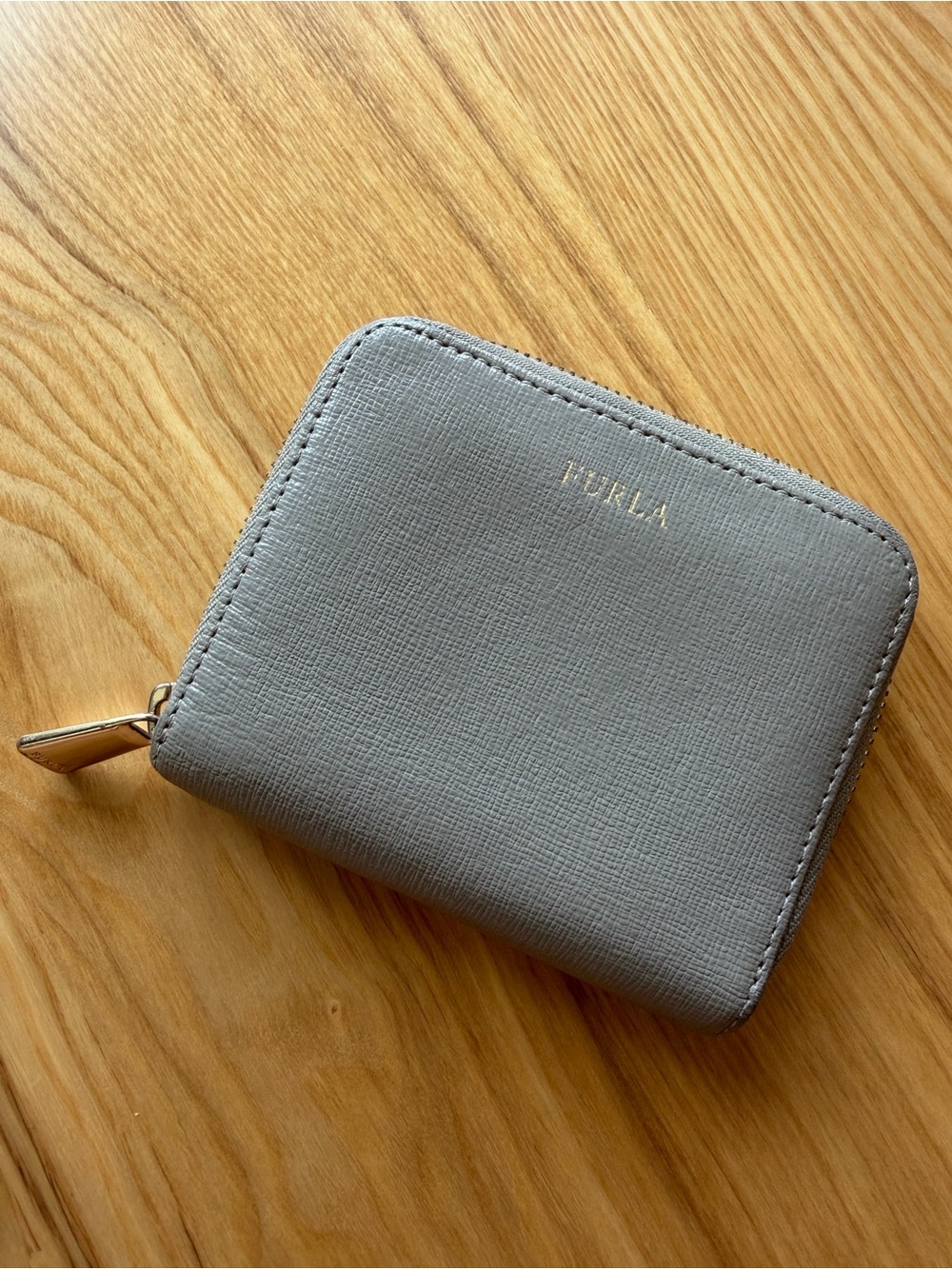 Furla Womens Wallet Grey Saffiano Taupe Leather Babylon Zip Around Small Compact